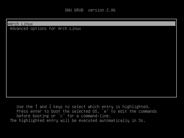 Arch Linux GNU GRUB 2.06
